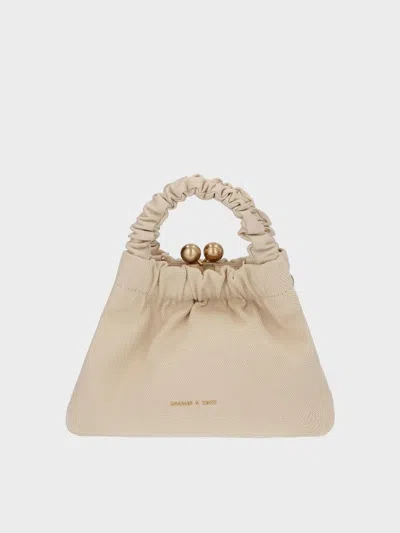 Charles & Keith Eve Ruched-handle Trapeze Bag In Beige