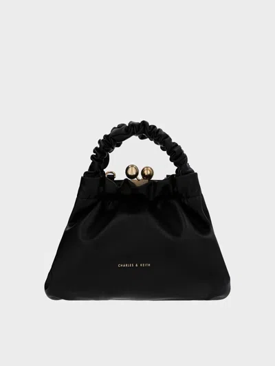 Charles & Keith Eve Ruched-handle Trapeze Bag In Black