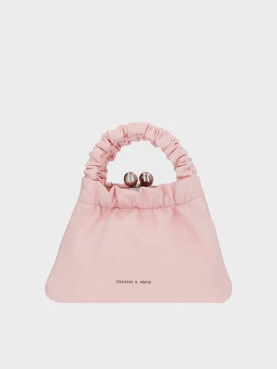Charles & Keith Eve Ruched-handle Trapeze Bag In Light Pink