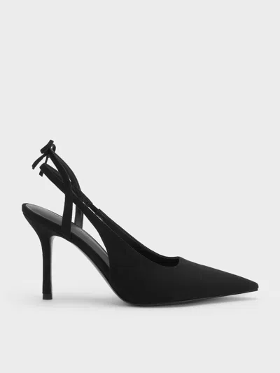 Charles & Keith - Faux Suede Back-bow Slingback Pumps In Black