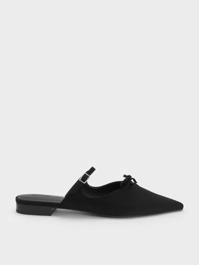Charles & Keith - Faux Suede Bow Mary Jane Mules In Black