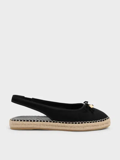 Charles & Keith - Faux Suede Bow Slingback Espadrilles In Black