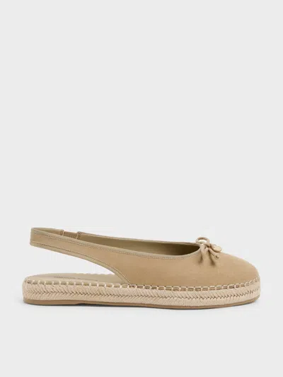 Charles & Keith - Faux Suede Bow Slingback Espadrilles In Neutral