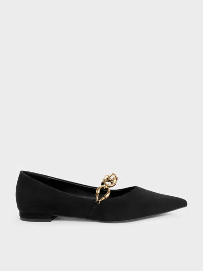 Charles & Keith - Faux Suede Metallic-accent Ballet Flats In Black