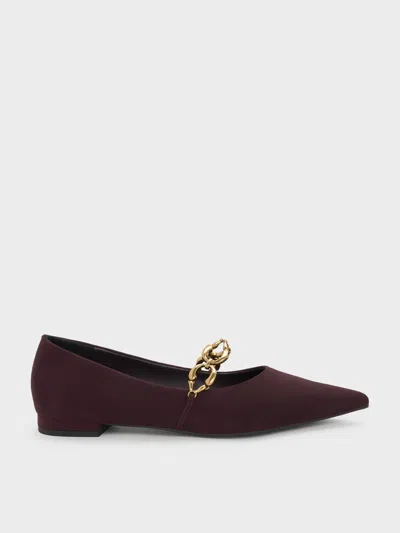 Charles & Keith - Faux Suede Metallic-accent Ballet Flats In Burgundy