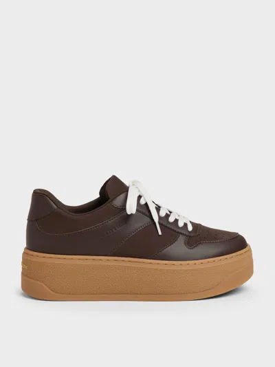 Charles & Keith - Faux Suede Platform Sneakers In Dark Brown Textured