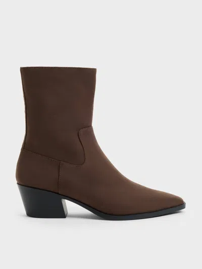 Charles & Keith - Faux Suede Tapered Ankle Boots In Red