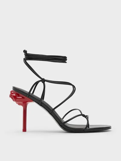 Charles & Keith Flor Rose-heel Strappy Sandals In Black Box