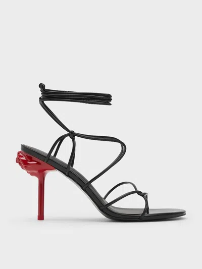 Charles Keith Flor Rose-heel Strappy Sandals In Black Box ModeSens