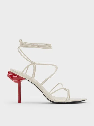Charles & Keith Flor Rose-heel Strappy Sandals In Chalk
