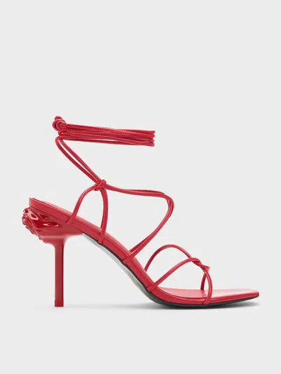 Charles & Keith Flor Rose-heel Strappy Sandals In Red