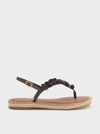 Charles & Keith - Flower Espadrille Thong Sandals In Brown