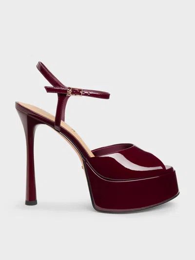 Charles & Keith - Francesca Patent Leather Peep-toe Platform Heels In Pink