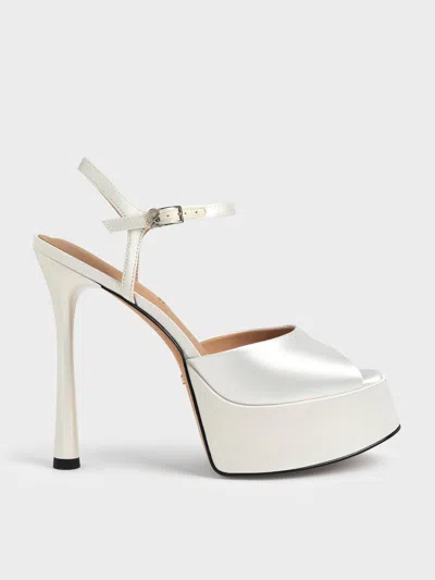 Charles & Keith - Francesca Peep-toe Platform Heels In White