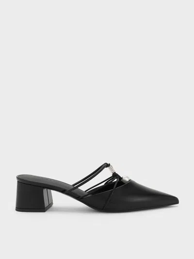 Charles & Keith - Georgie Bead Pointed Mules In Black