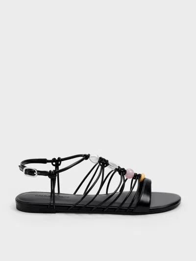Charles & Keith - Georgie Bead Strappy Sandals In Black