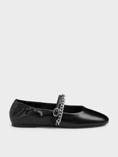 Charles & Keith - Georgie Chain Mary Jane Flats In Black