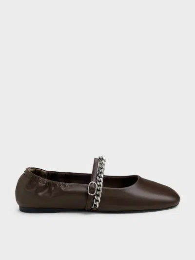 Charles & Keith - Georgie Chain Mary Jane Flats In Brown