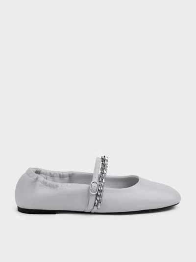 Charles & Keith - Georgie Chain Mary Jane Flats In Gray