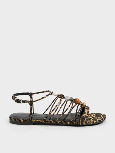 Charles & Keith - Georgie Leopard-print Bead Strappy Sandals In Brown