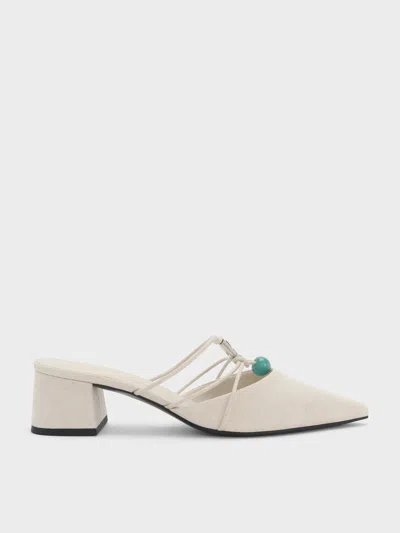 Charles & Keith - Georgie Linen Bead Pointed Mules In White