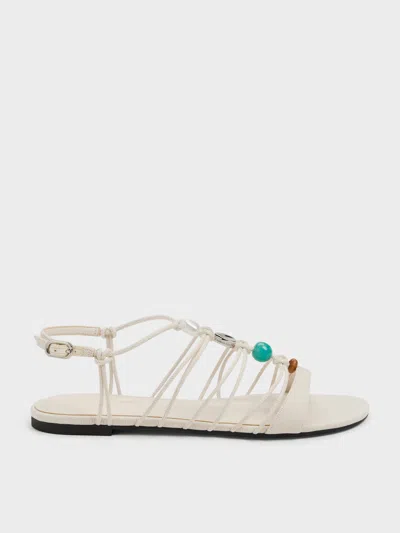 Charles & Keith - Georgie Linen Bead Strappy Sandals In White
