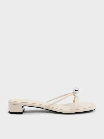 Charles & Keith - Georgie Linen Metal-ball Heeled Mules In Neutral