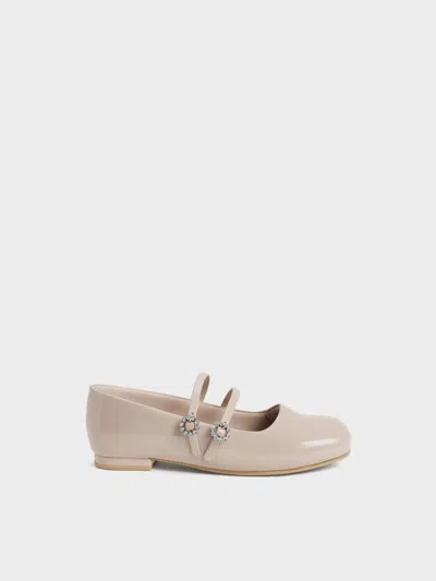 Charles & Keith Girls' Gem-embellished Patent Mary Janes In Blush