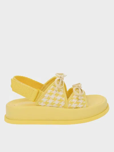 Charles & Keith Girls' Houndstooth Double Bow Sandals In Yellow