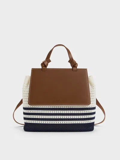 Charles & Keith - Girls' Ida Stripped Knitted Backpack In Brown