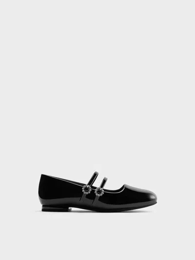 Charles & Keith Girls' Patent Mary Janes In Black Patent