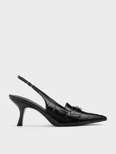 Charles & Keith - Griselda Eel-effect Slingback Pumps In Animal Print Black