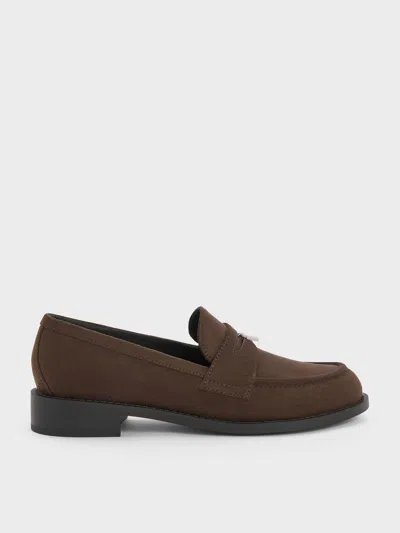 Charles & Keith - Griselda Faux Suede Loafers In Brown
