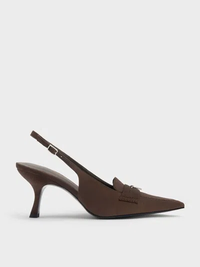 Charles & Keith - Griselda Faux Suede Slingback Pumps In Dark Brown Textured