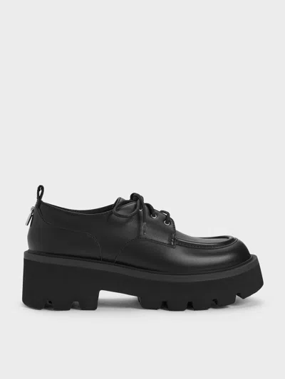 Charles & Keith - Griselda Ridged-sole Derbys In Black