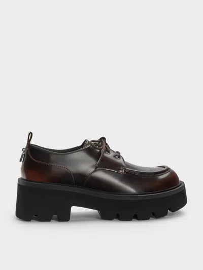 Charles & Keith - Griselda Ridged-sole Derbys In Brown