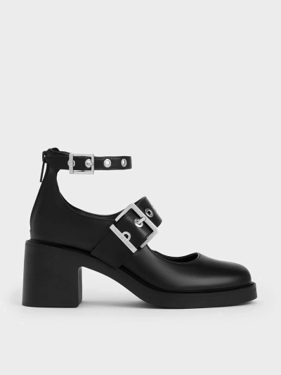 Charles & Keith Grommet-strap Mary Jane Pumps In Black