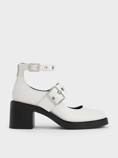 Charles & Keith Grommet-strap Mary Jane Pumps In White