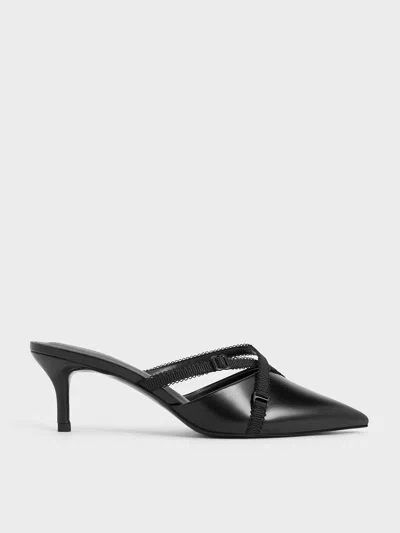 Charles & Keith Grosgrain-strap Pointed-toe Mules In Black