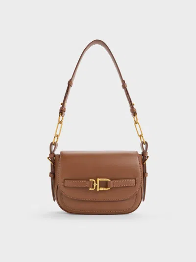 Charles & Keith - Gwynne Metallic-accent Crossbody Bag In Brown