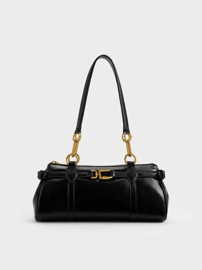 Charles & Keith - Gwynne Metallic-accent Elongated Shoulder Bag In Black