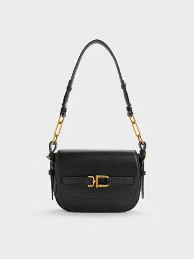 Charles & Keith - Gwynne Metallic-accent Saddle Bag In Black