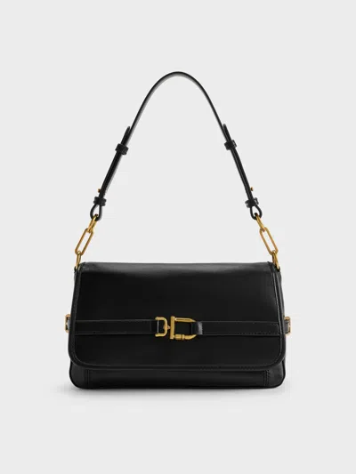 Charles & Keith - Gwynne Metallic-buckle Belted Shoulder Bag In Black