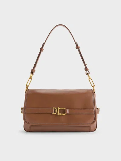 Charles & Keith - Gwynne Metallic-buckle Belted Shoulder Bag In Brown