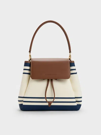 Charles & Keith - Hanya Canvas Striped Top-handle Backpack In Brown