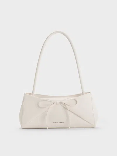 Charles & Keith - Hazel Bow Panelled Shoulder Bag In White