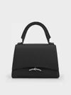 Charles & Keith Huxley Metallic Push-lock Top Handle Bag In Noir