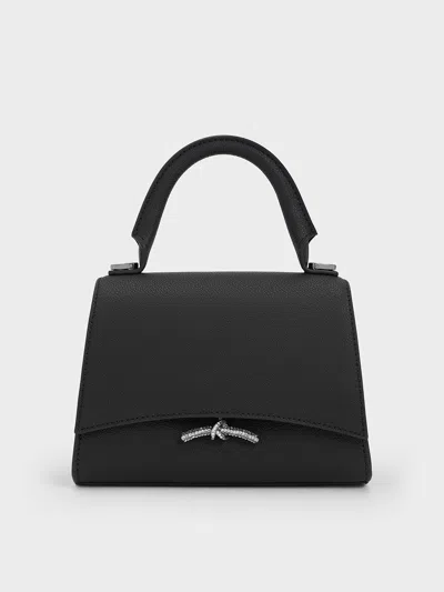Charles & Keith Huxley Metallic Push-lock Top Handle Bag In Noir