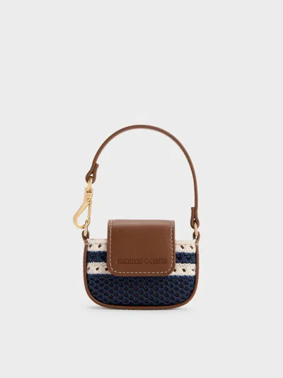 Charles & Keith - Ida Striped Knitted Micro Pouch In Brown
