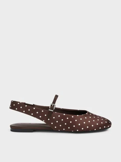 Charles & Keith - Imani Polka-dot Slingback Flats In Brown
